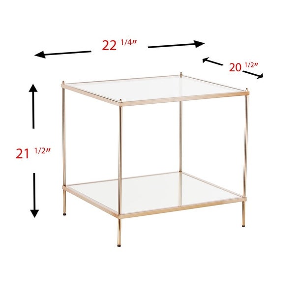 Kreamer Metal and Glass Mirrored End Table， Gold