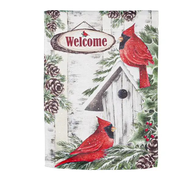 Evergreen Enterprises Wood Birdhouse and Cardinal Garden Suede Flag