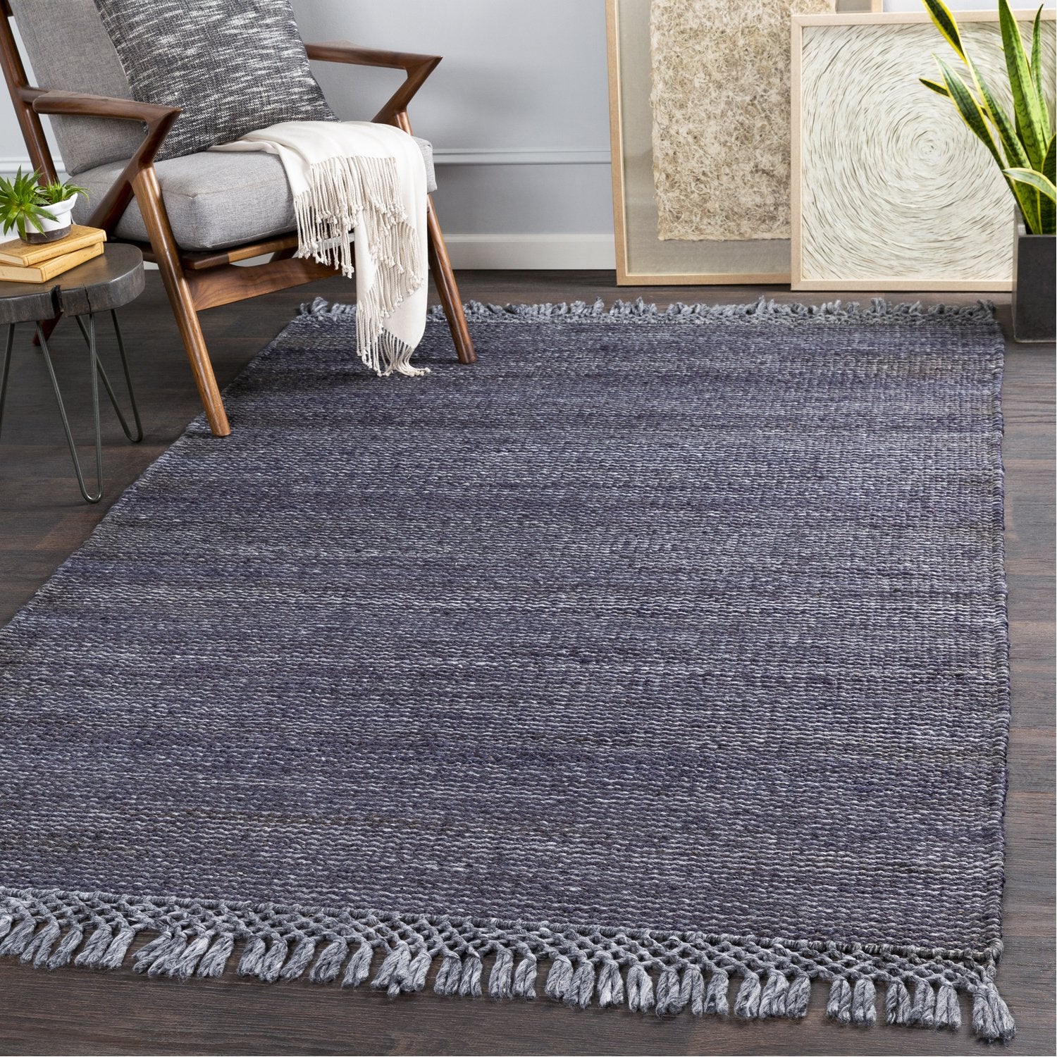 Southampton Hand Woven Rug in Navy, Medium Gray