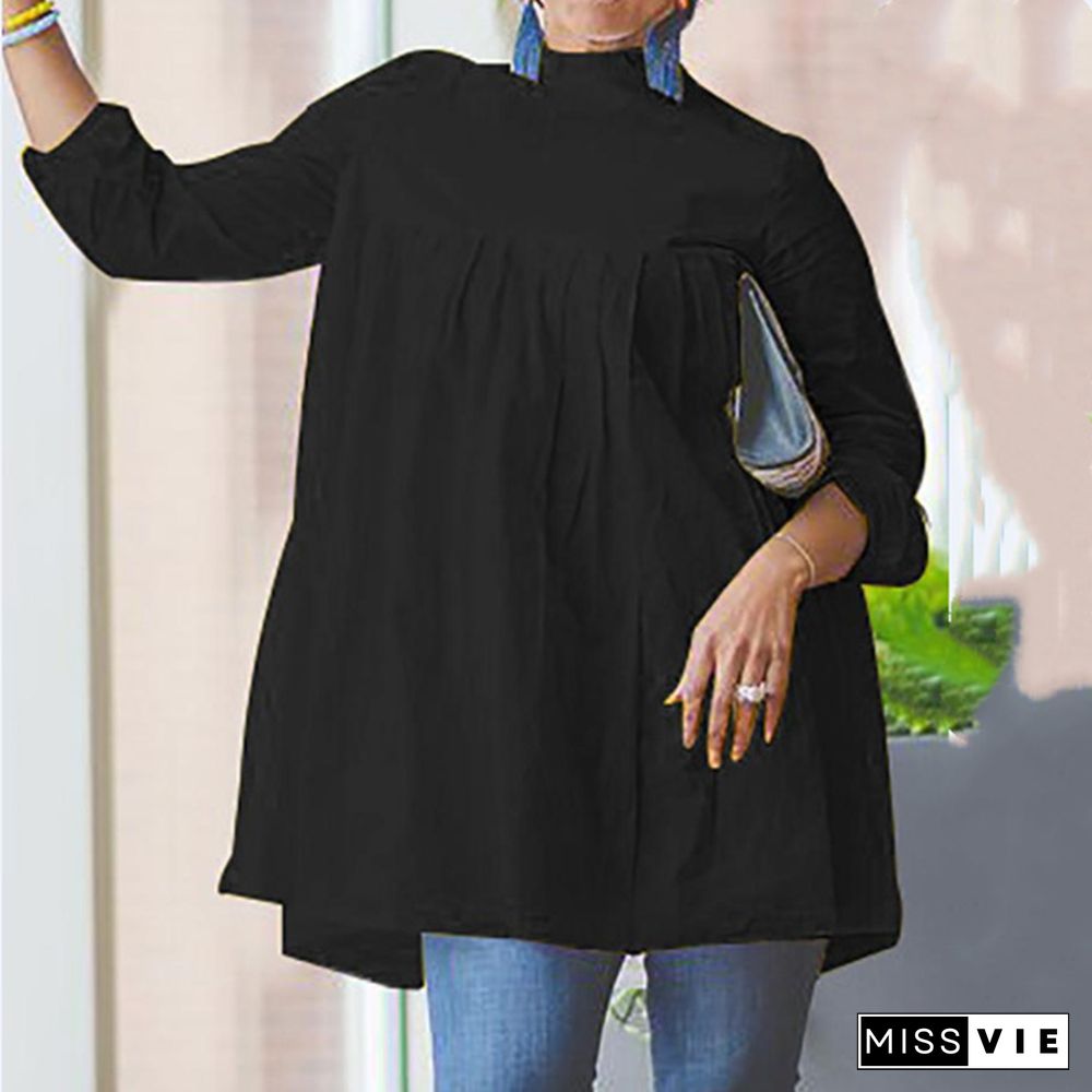 Long Sleeve Solid Female Casual Blouse Shirt Dress