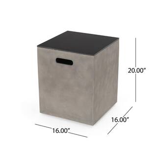 Noble House Adio 16 in. x 20 in. Round Concrete Propane Fire Pit in Light Grey with Tank Holder 70842