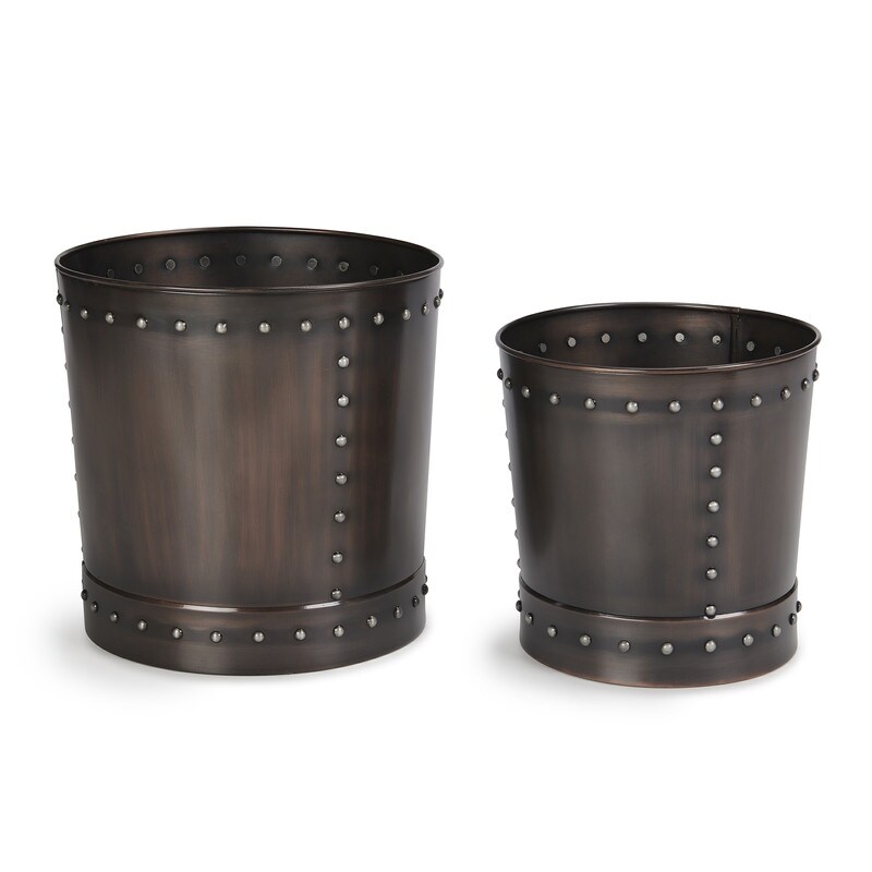 Unique Large Riveted Bronze Planter Set of 2 for Outdoor or Indoor Use  Garden  Deck  and Patio