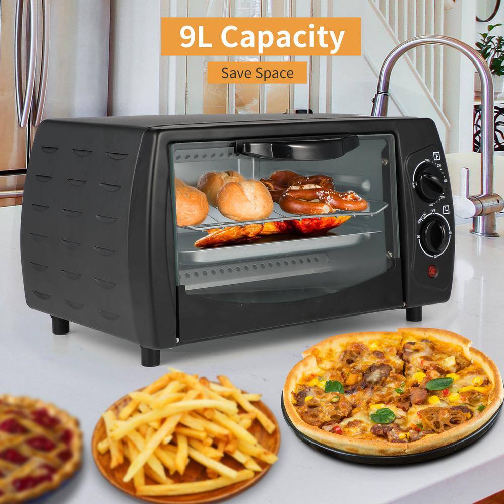 Kahomvis 1000W 4-Slice Black Matte Stainless Countertop Toaster Oven  Pizza Maker Toaster Oven with Bake Tray and Wire Rack ISA-LKD0-YQW