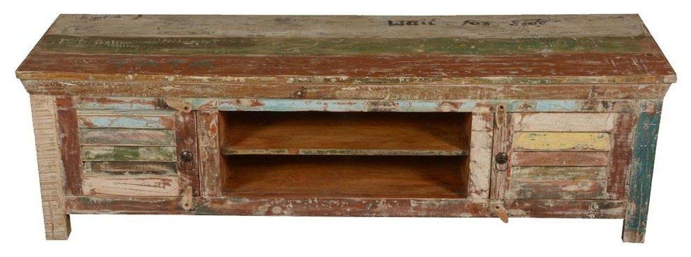 Shoreham Rustic Reclaimed Wood Open Shelf Shutter Door Media TV Stand   Farmhouse   Entertainment Centers And Tv Stands   by Sierra Living Concepts Inc  Houzz