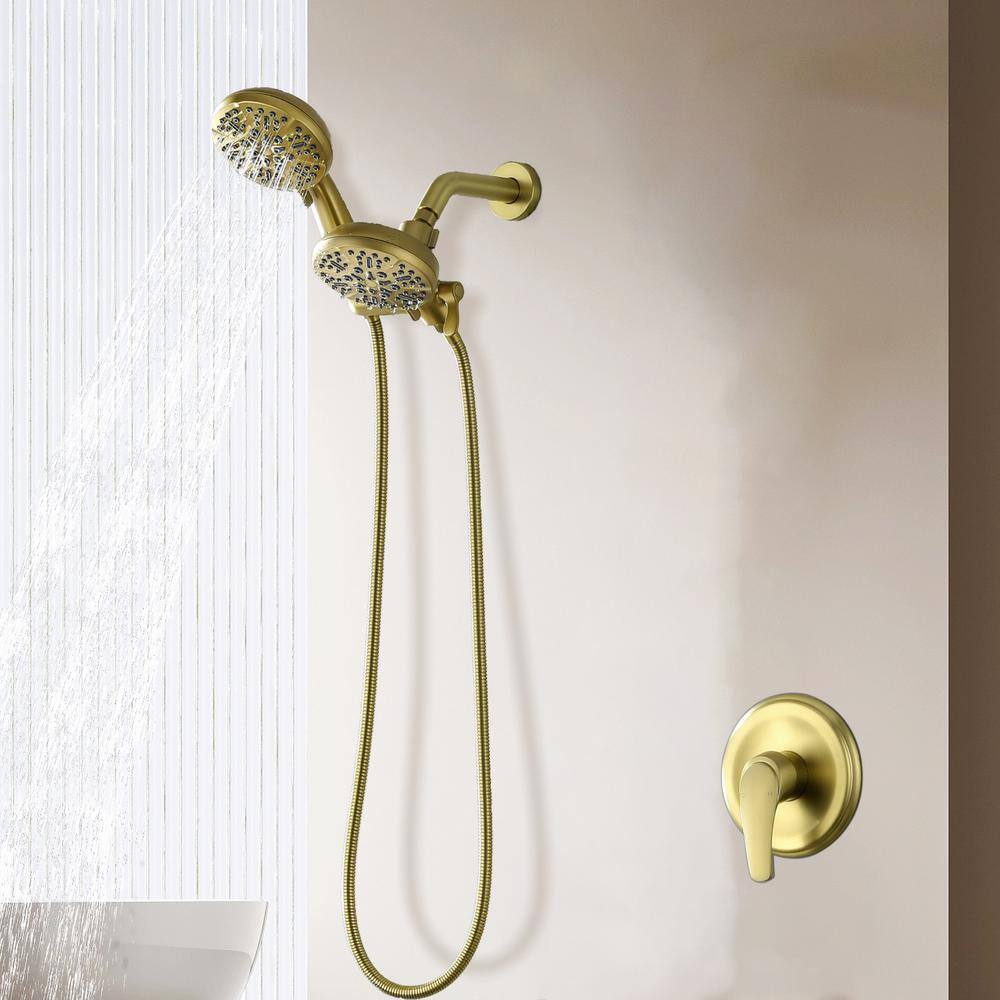 Satico Single-Handle 7-Spray Patterns with 1.75 GPM 4.72 in. Wall Mount Handheld Shower Head in Brushed Gold (Valve Included) SC014BDA