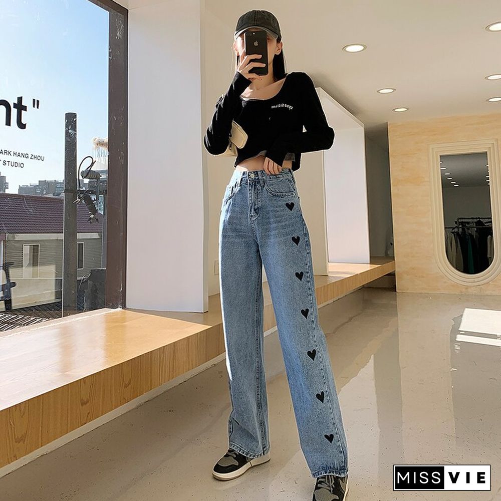 Woman Jeans High Waist Clothes Wide Leg Denim Clothing Blue Streetwear Vintage Quality Fashion Harajuku Straight Pants