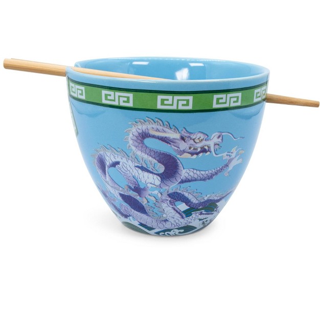 Boom Trendz Bowl Bop Blue Dragons Japanese Dinnerware Set 16 ounce Ramen Bowl Chopsticks