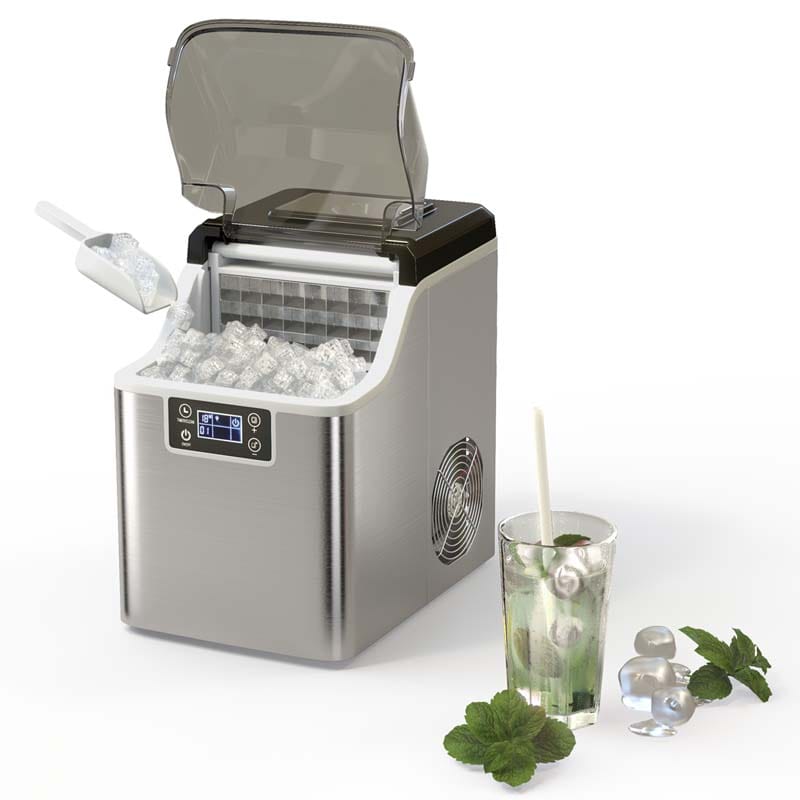 40LBS/24H Portable Ice Maker Countertop Ice Machine with Top Inlet Hole & Self-Clean Function