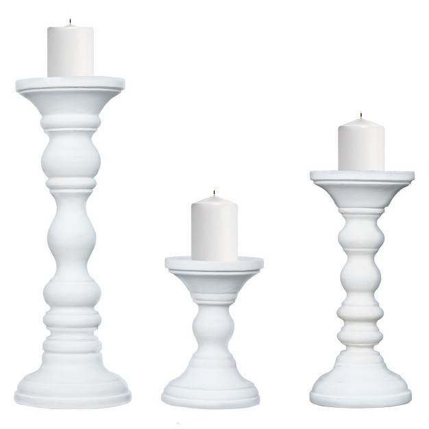 Mela Artisans Matte White Farmhouse Candle Holders For Pillar Candles set Of 3