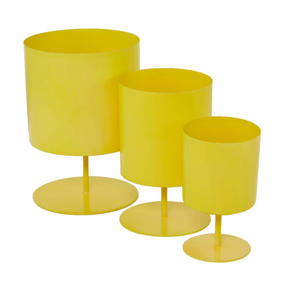 Litton Lane 14in. Medium Yellow Metal Planter (3- Pack) 040039