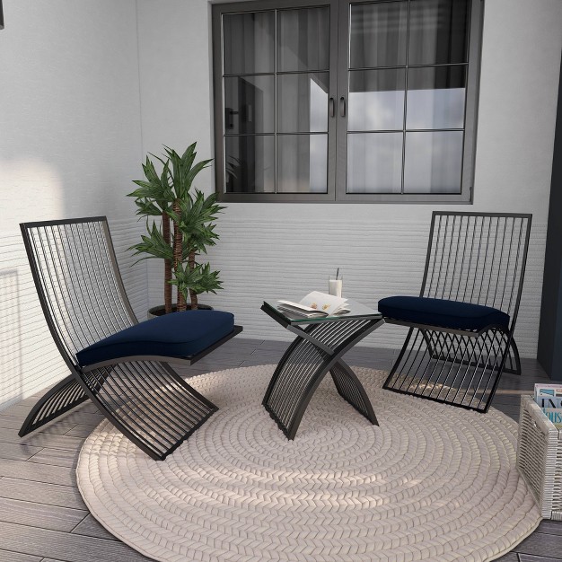 3pc Eclectic Metal Outdoor Seating Set Black Olivia amp May