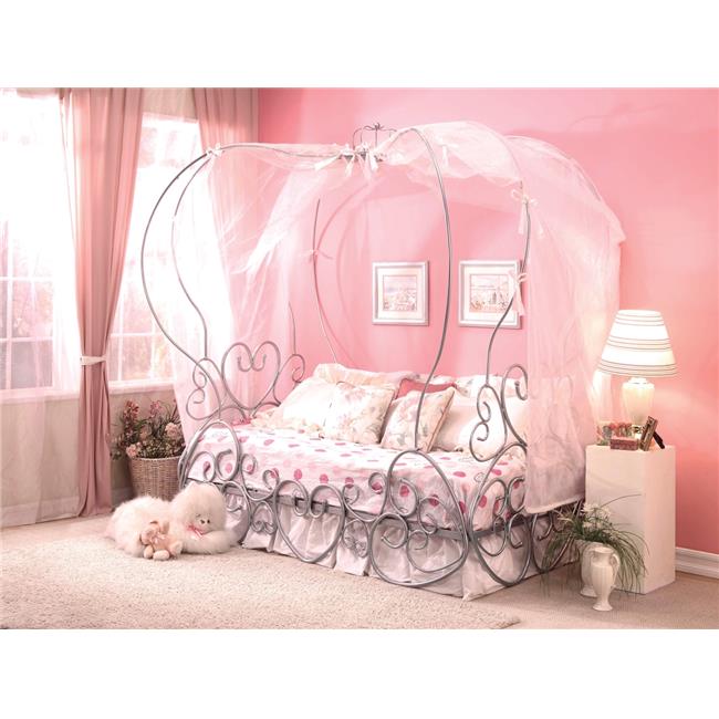 HomeRoots 285593 Priya Twin Bed with Canopy  Silver