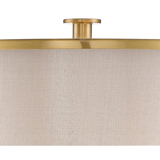 Tall Brass Column Taupe Organza Outer Off White Linen Inner Drum Shade For Bedroom Living Room