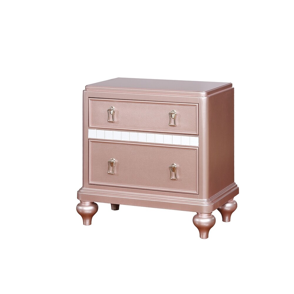 Contemporary Solid Wood Night Stand With Mirror Trim  Pink