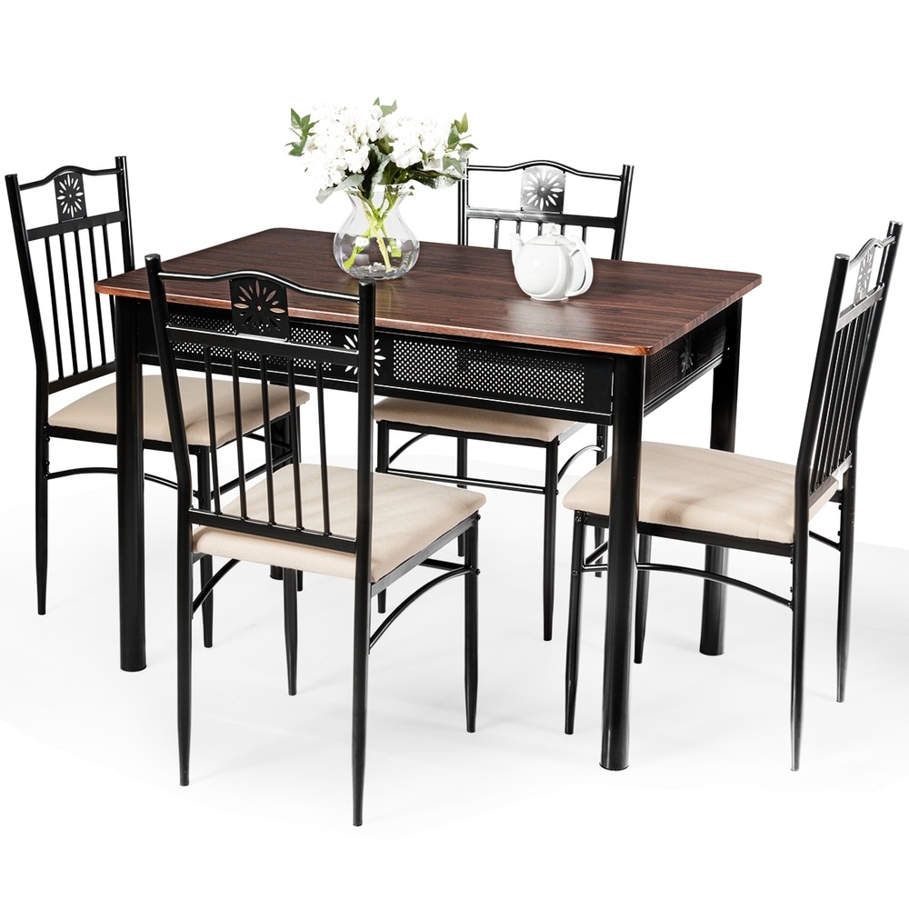 5 Piece Dining Set Wood Metal Table and Chairs Kitchen Furniture