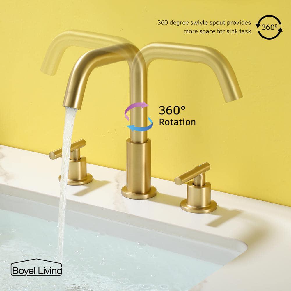 Boyel Living 8 in Widespread 2Handle MidArc Bathroom Faucet with Valve and cUPC Water Supply Lines in Brushed Gold