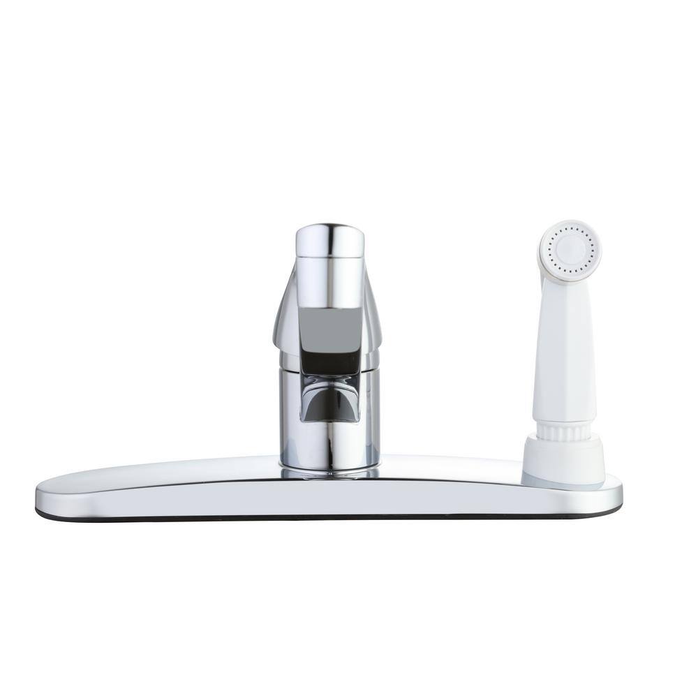 Glacier Bay Single-Handle Standard Kitchen Faucet in Chrome with White Deck Sprayer HD67552-1601