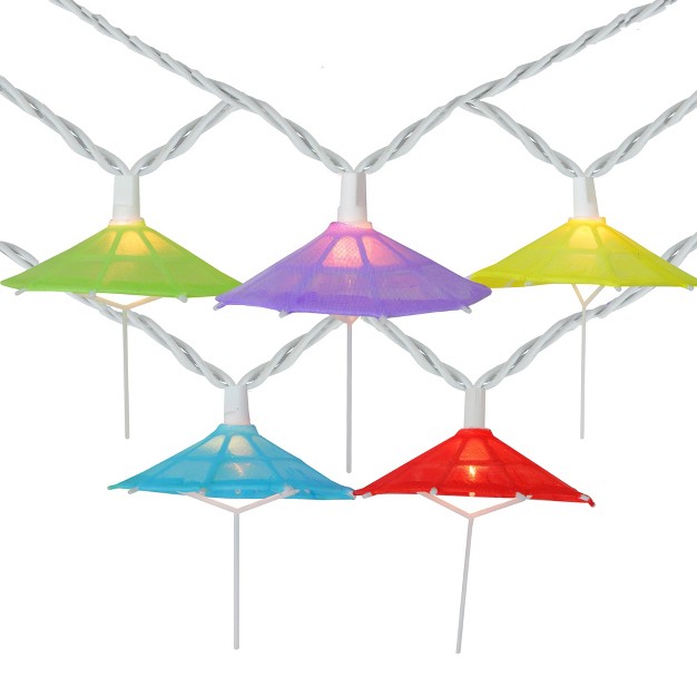 Northlight 10 count Vibrantly Colored Umbrella Outdoor Patio String Light Set 7 25ft White Wire