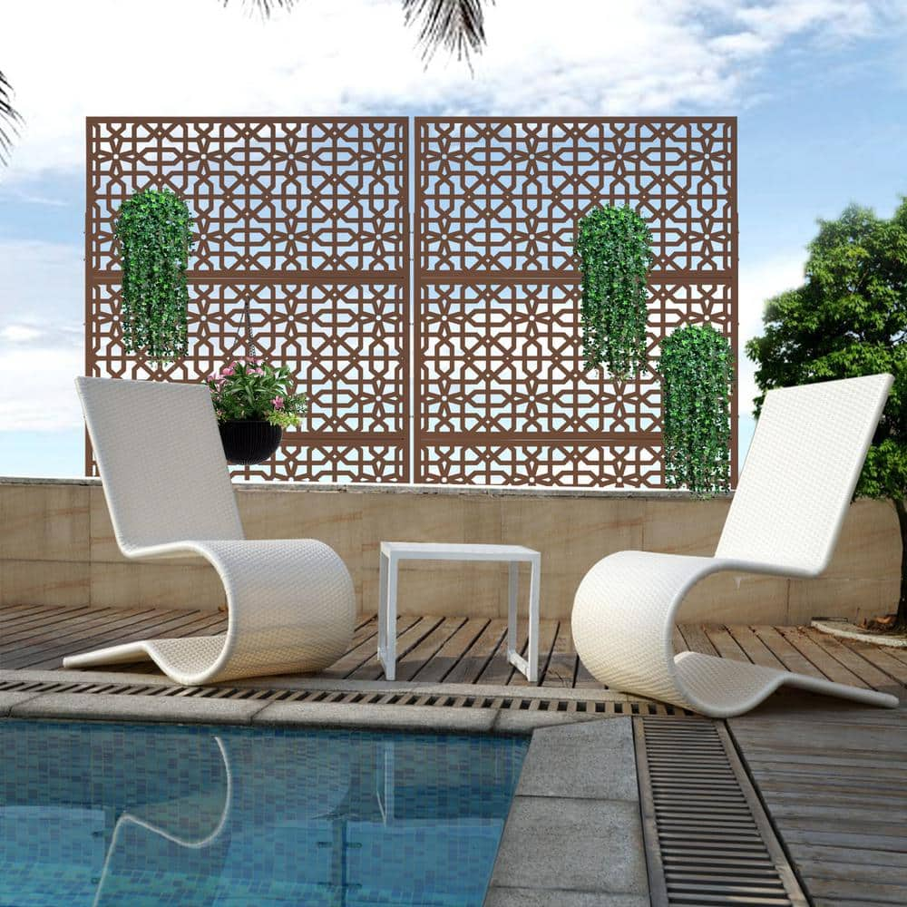 6.5 ft. H x 4 ft. W Laser Cut Metal Privacy Screen in Brown XZ525BZ117