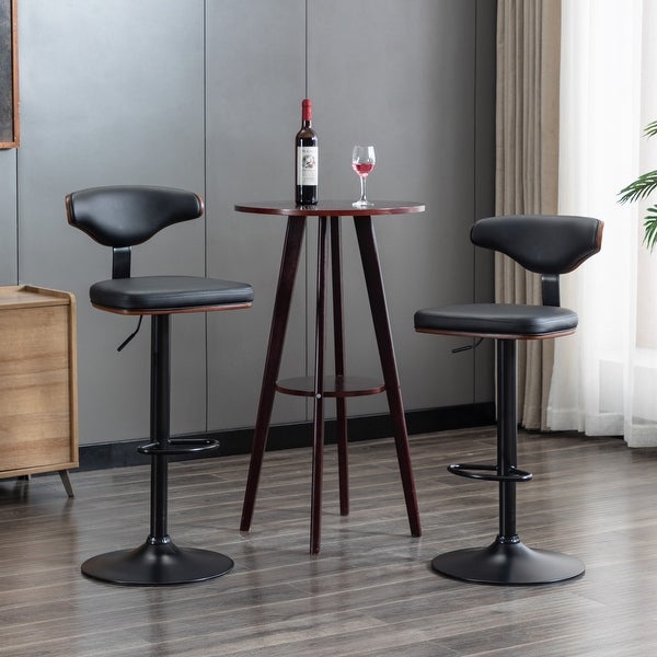 Bentwood Barstool Walnut Height Adjustable Upholstered Swivel Stool，Set of 2