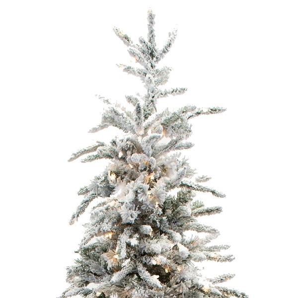 6.5foot Snowy Flocked Balsam Prelit Artificial Christmas Tree