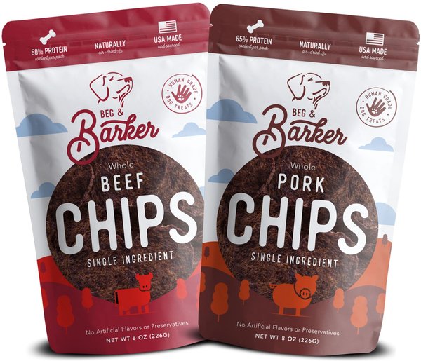 Beg and Barker Hog 'n Hoof Combo Whole Pork and Beef Chips Natural Single Ingredient Dog Treats