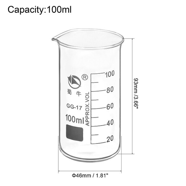 2pcs 100ml Tall Form Glass Beaker 3.3 Borosilicate Lab Measuring Cups - Clear