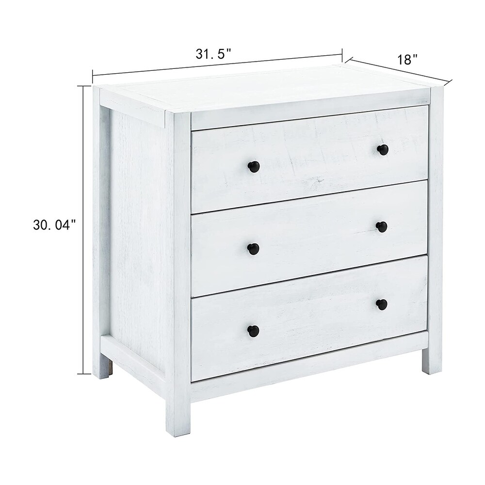 MUSEHOMEINC Rustic Solid Wood 3 Drawer Storage Dresser Nightstand  White Washed