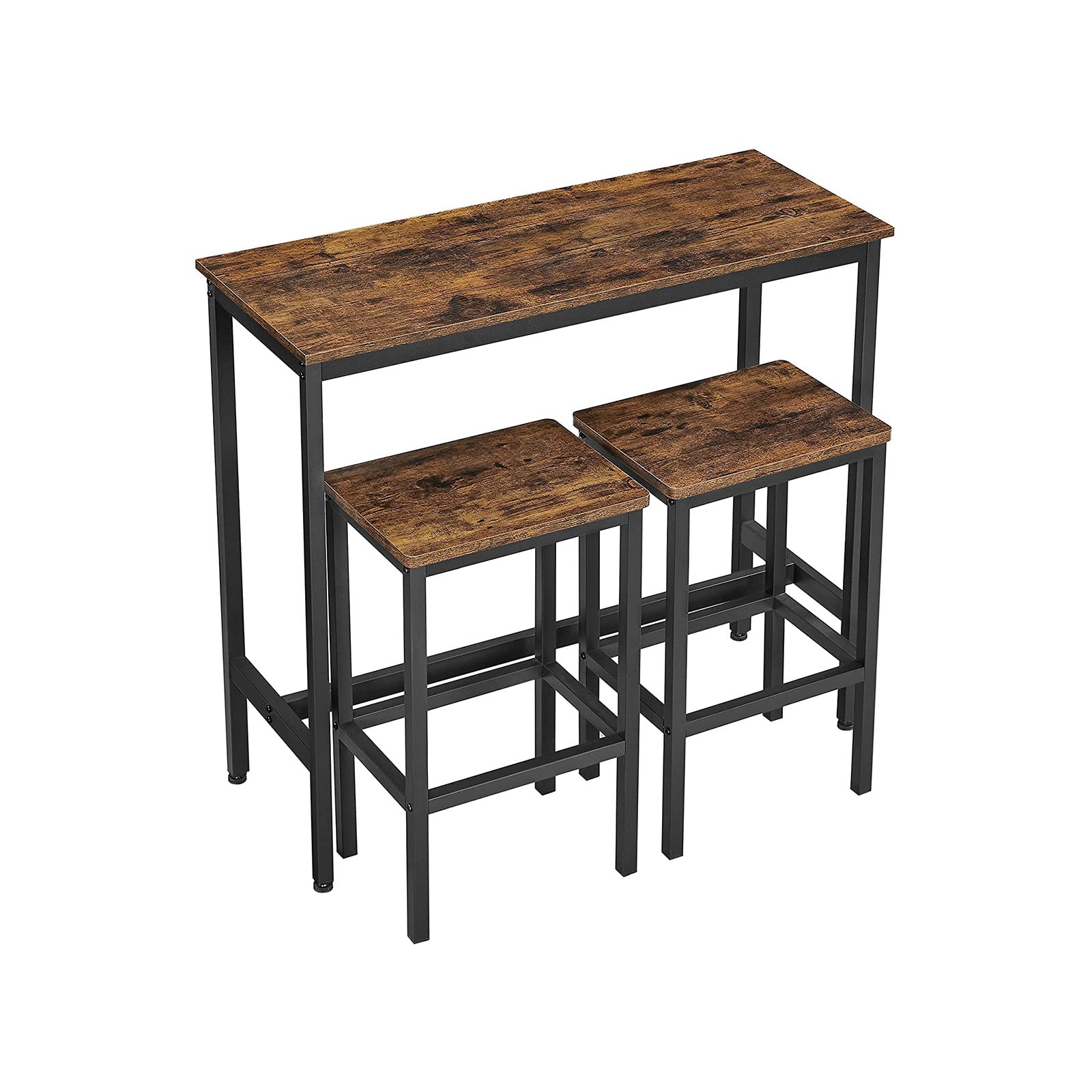 VASAGLE Industrial Brown Bar Table with 2 Stools