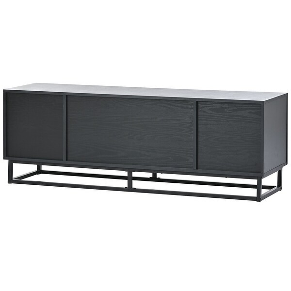 TV Stand Entertainment Cabinet Console Table with 4 Textured Rattan Doors and 2 Adjustable Panels