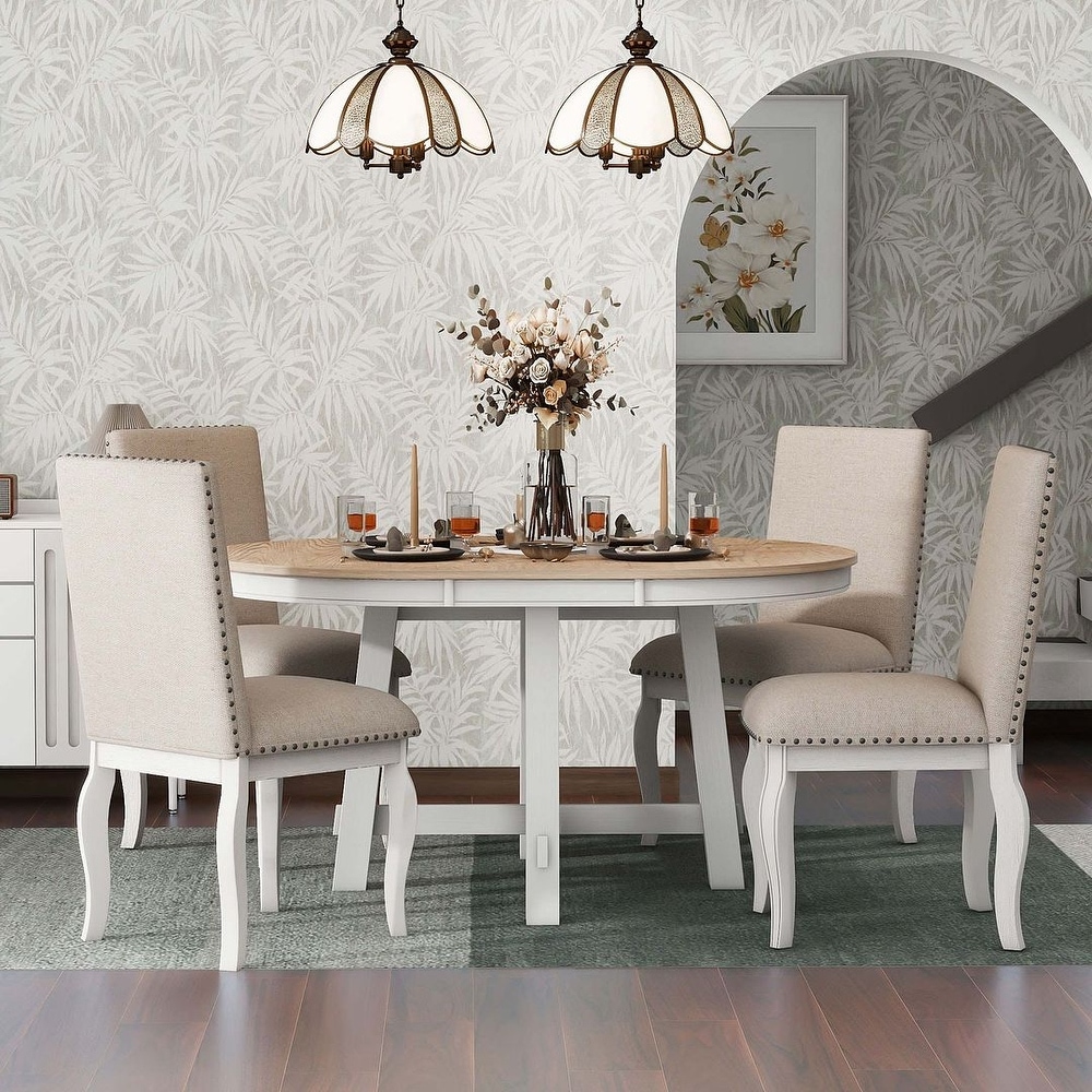 Expandable round dining table set for 4