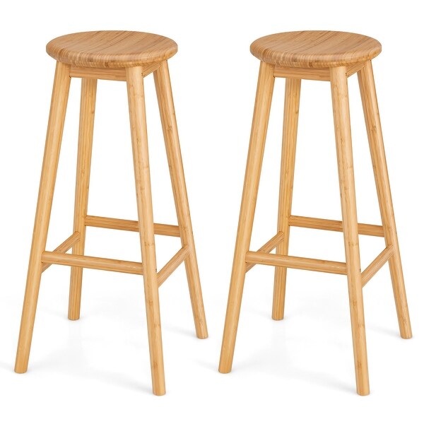 Costway Set of 2 Bamboo Barstools 31'' Backless Pub Dining Chairs w/ - See Details