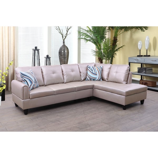 2-Pieces Sectional Sofa and Chaise，Latte，Faux Leather(09727B-2)