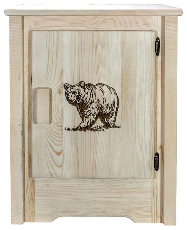 Montana Woodworks Homestead Wood Accent Cabinet with Engraved Bear in Natural   Rustic   Accent Chests And Cabinets   by Homesquare  Houzz