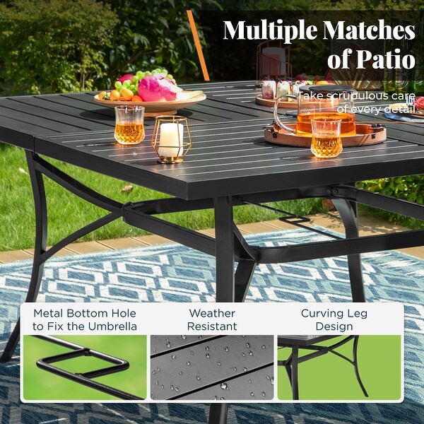 9Piece Patio Dining Set 1 Large Square Metal Table and 8 Stackable Chairs