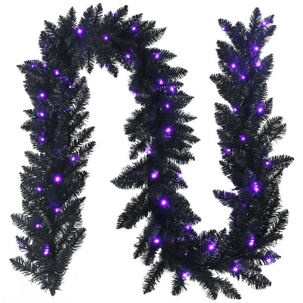 9 Feet Prelit Christmas Halloween Garland with 50 Purple LED Lights