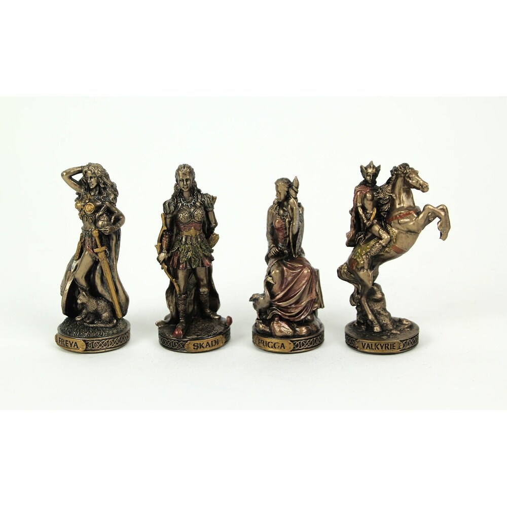 Bronze Finished 12 Piece Norse Gods And Goddesses Miniature Statue Set   3.25 X 1.25 X 1.25 inches