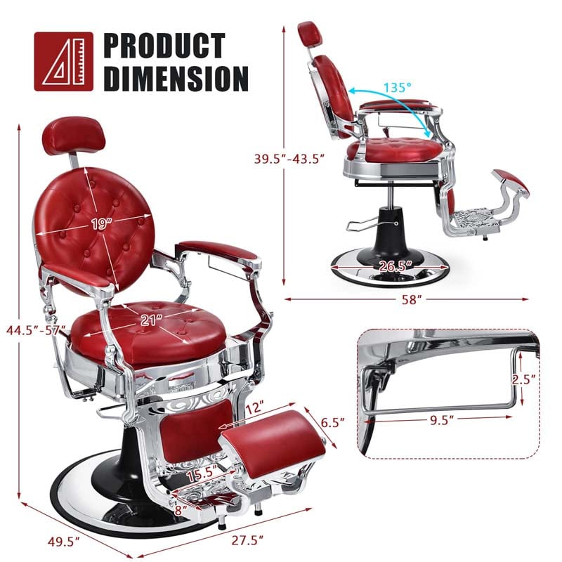 Vintage Barber Chair Height Adjustable Hairdressing Chair, 360° Swivel Reclining Makeup Hair Salon Chair for Hair Stylist