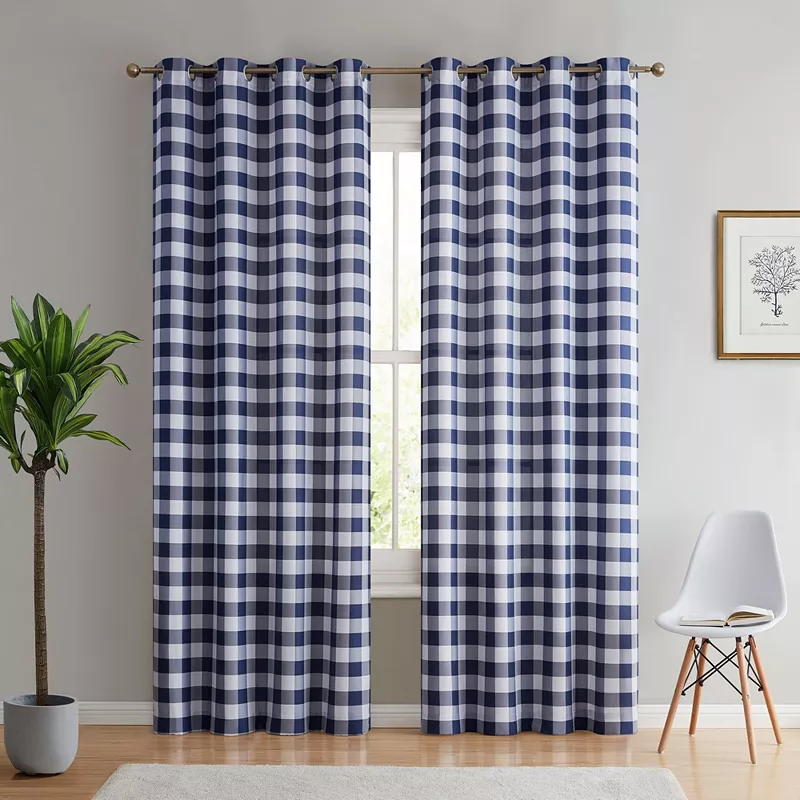 THD Cedar Buffalo Check Textured Light Filtering Grommet Lightweight Window Curtains Drapery for Bedroom， Dining Room and Living Room， Set of 2