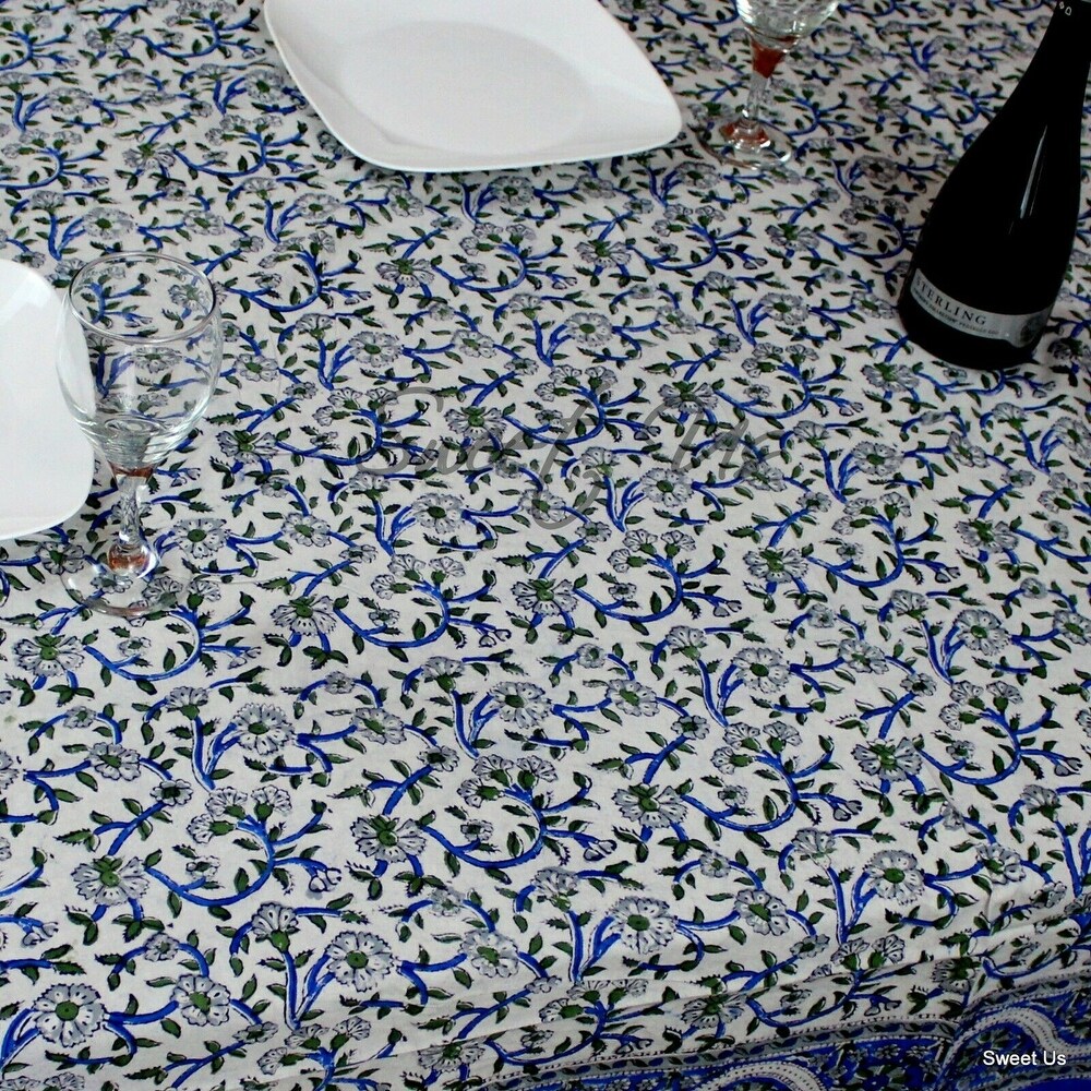 Block Printed Cotton Floral Tablecloth Collection