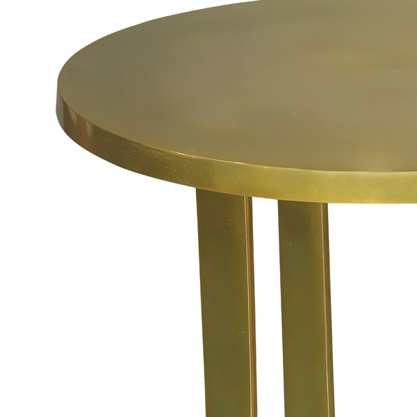 Cyrus 18 Inch Round Accent Side Table， Cast Aluminum， Arched Cut Out Frame， Brass