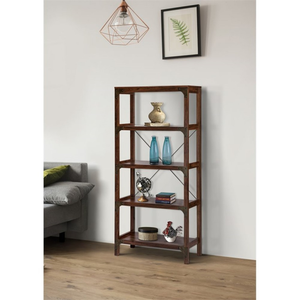 Saint Birch Logan 4 Shelf X Cross Modern Wood Bookcase in Walnut   Industrial   Bookcases   by Homesquare  Houzz