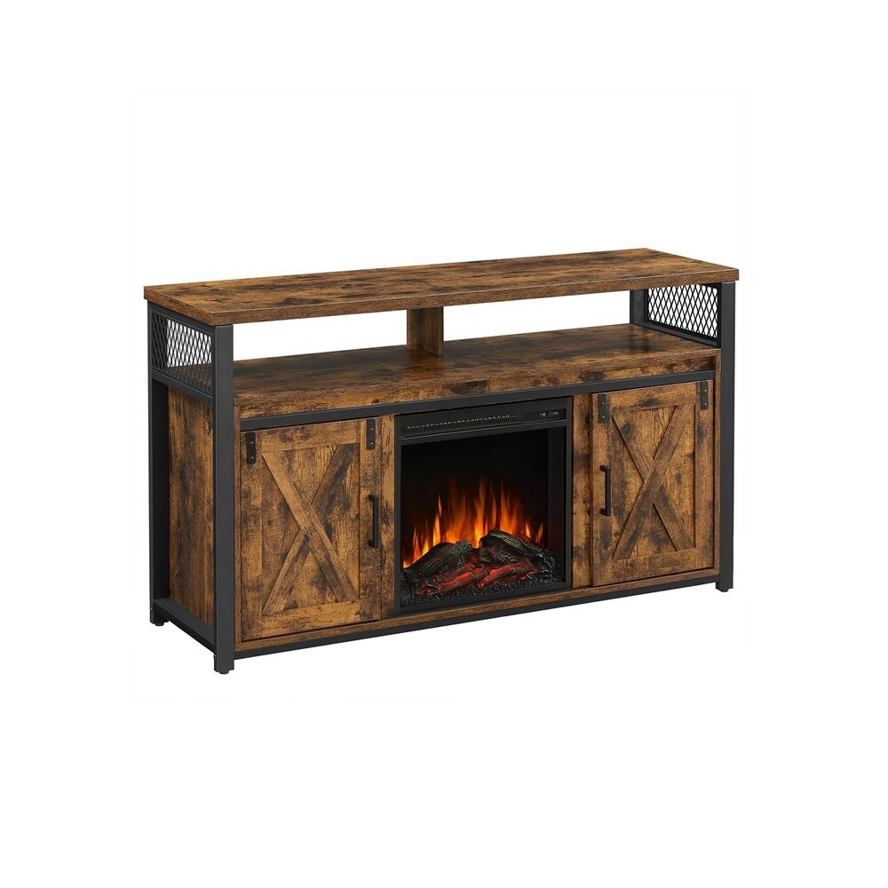 TV Cabinet with Fireplace  TV Stand for TVs up to 60 Inches   Rustic Brown and Black   53.1\