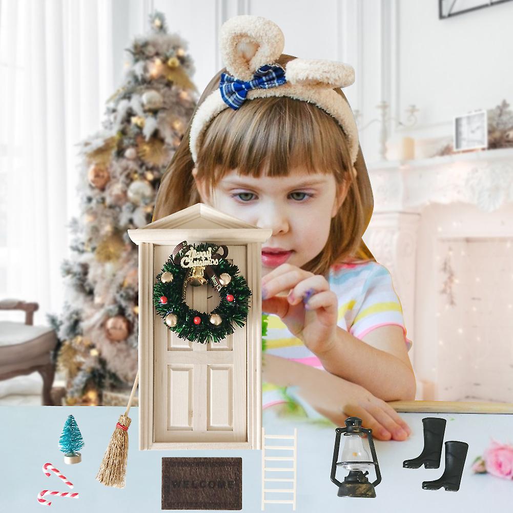 Mini House Door Court Christmas Set Doll House Accessories Set Mini Simulation Christmas Toy 10 Pcs For Decoration