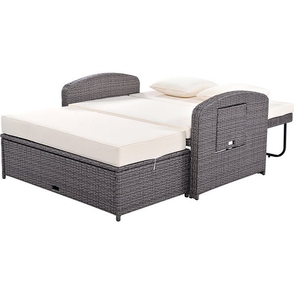 2 Person Rattan Double Reclining Sunbed Chaise Lounge - Overstock - 37421140