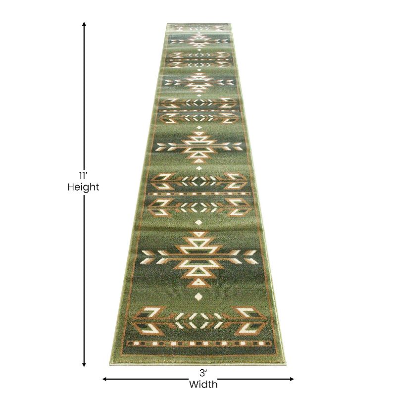 Masada Rugs Masada Rugs Southwest 2'x11' Native American Area Rug Runner in Green