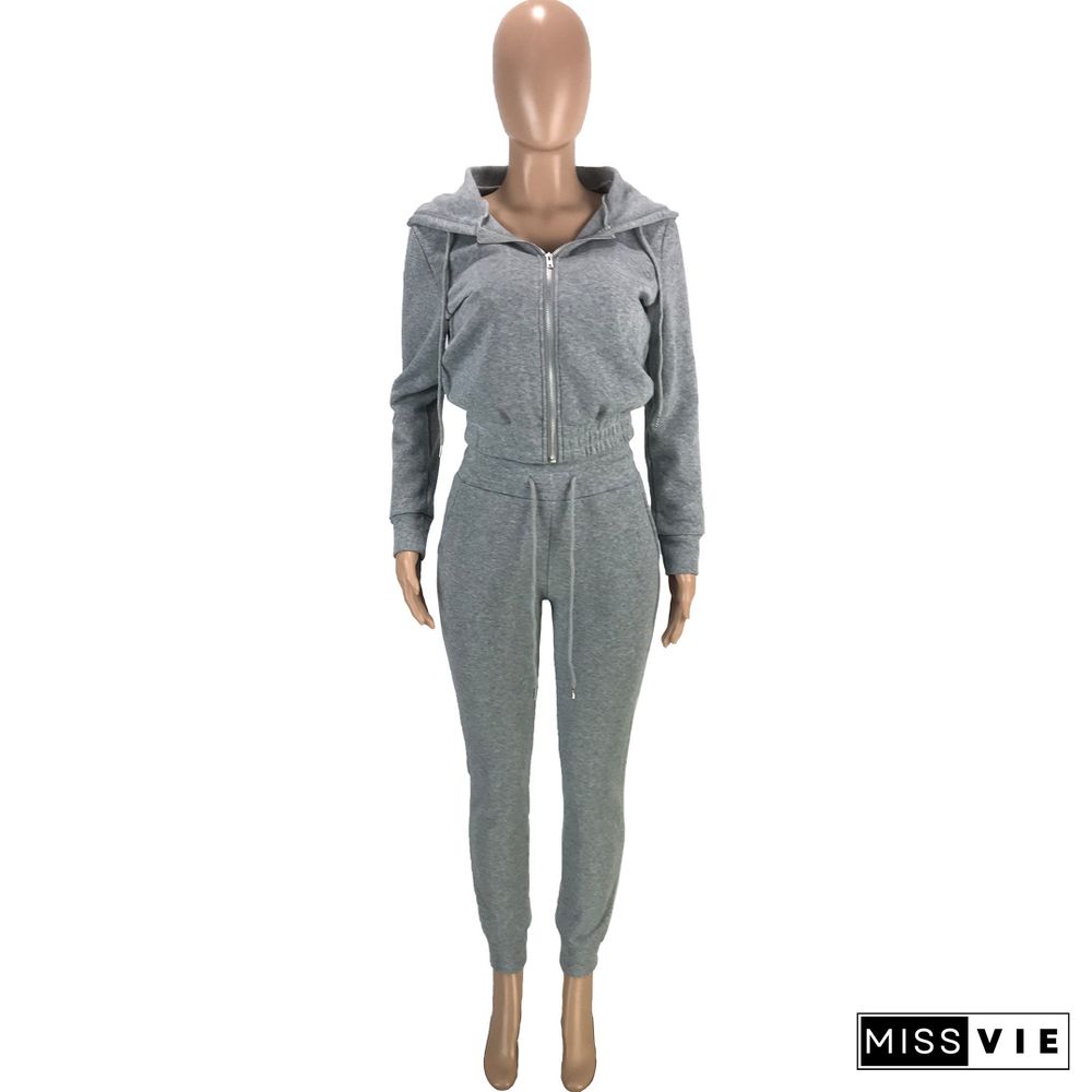 Thickened Zipper Hooded Sweatshirt And Pants Set