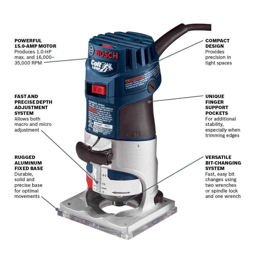 Bosch Colt Electronic Variable-Speed Palm Router PR20EVS from Bosch