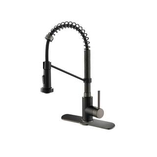 KRAUS Bolden Single-Handle Pull-Down Sprayer Kitchen Faucet with Deck Plate in Matte BlackBlack Stainless KPF-1610MBSB-DP03SB