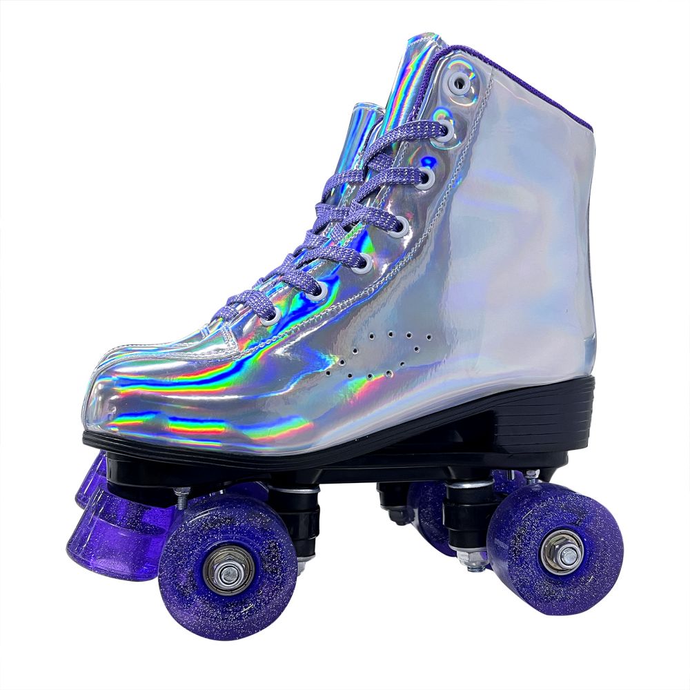 Laser Roller Skates for Women Cozy High Top Shiny Skates Classic Double-Row Quad Skates for Beginner Indoor Outdoor， Sliver， 8